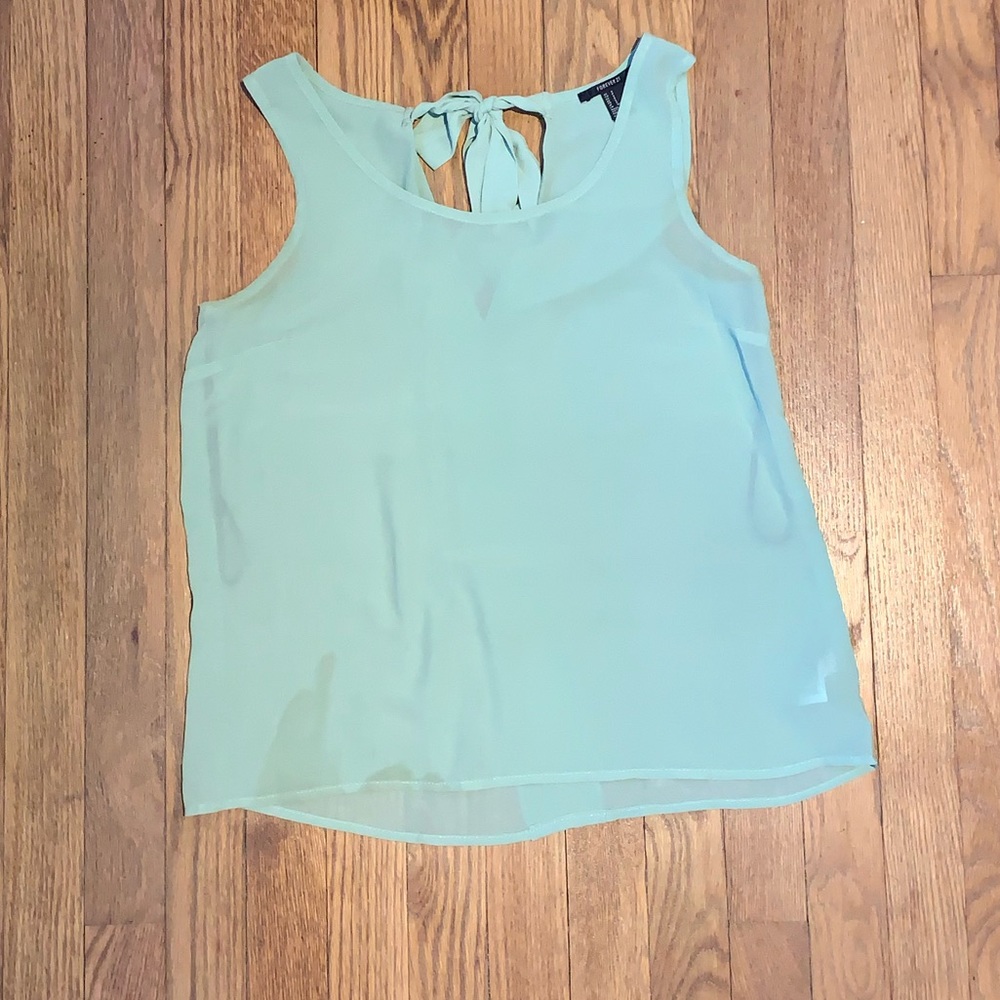 Green chiffon tank top with back bow tie
